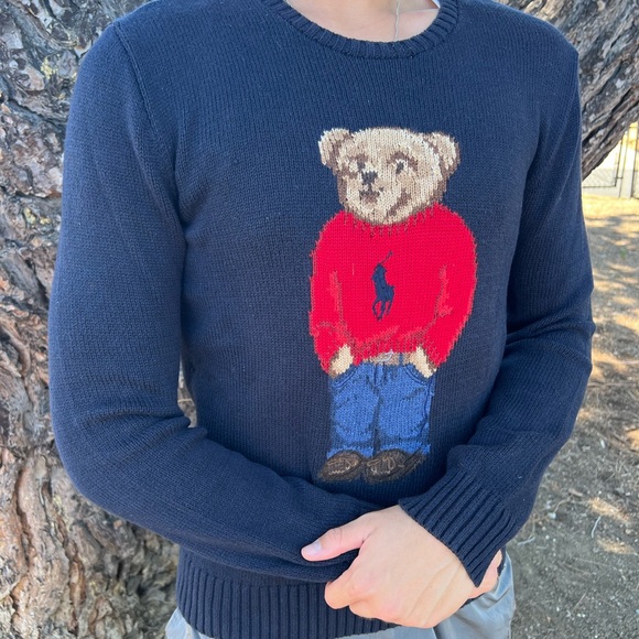 POLO BEAR RALPH LAUREN MEN BOY TEDDY KNIT SWEATER NAVY BLUE HOLIDAY CHRISTMAS S - Picture 8 of 13
